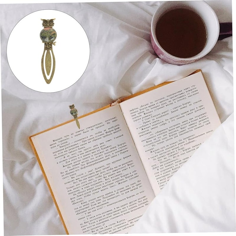 Green Zinc Alloy Owl Bookmark Retro Stone Decor Portable Reading Marker For Adults - Image 5